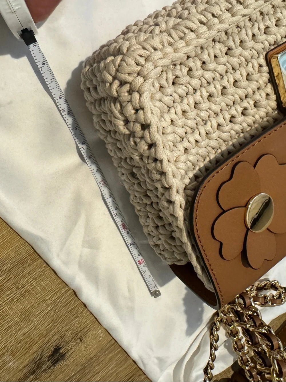 Michael Kors Brown Leather Floral Flap with Cream Crochet Shoulder Bag - Picture 8 of 8